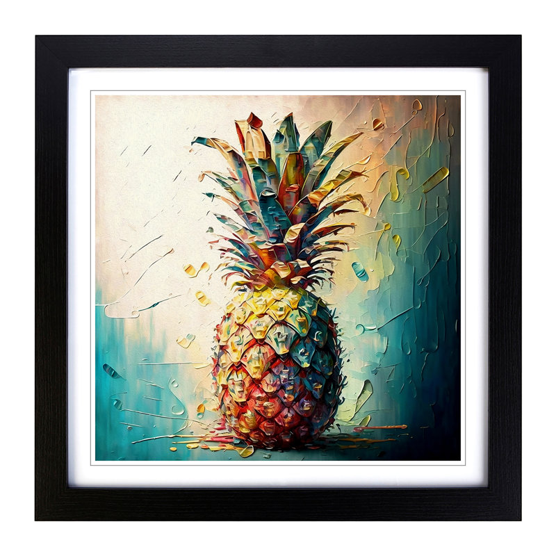 Pineapple Palette Knife - Single Picture Frame Print on Wood, Black