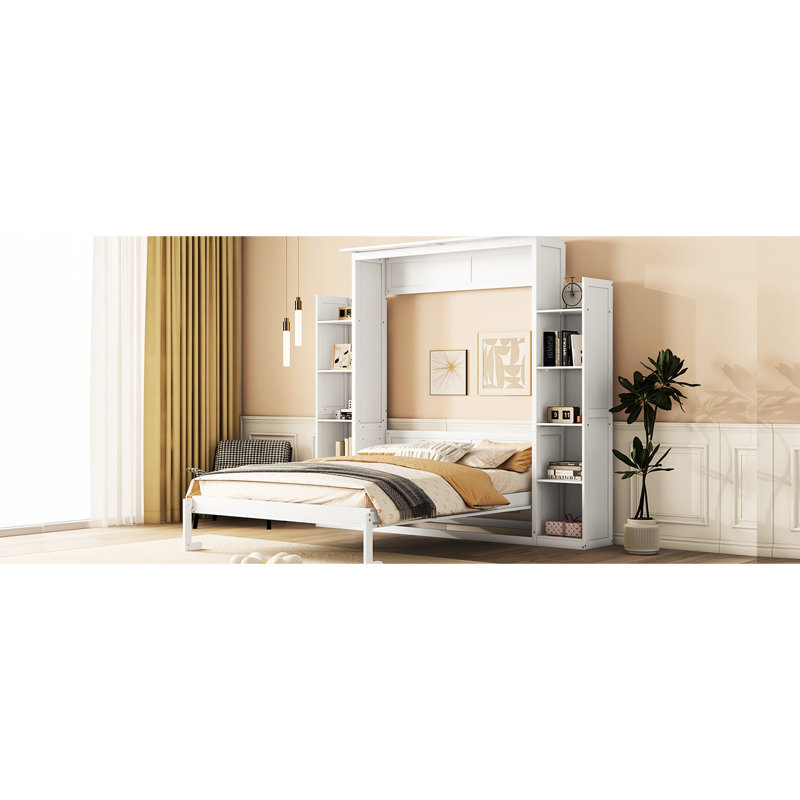 Lit blanc compact avec tablettes en angle et applique murale et lumières à DEL - Modern Saver