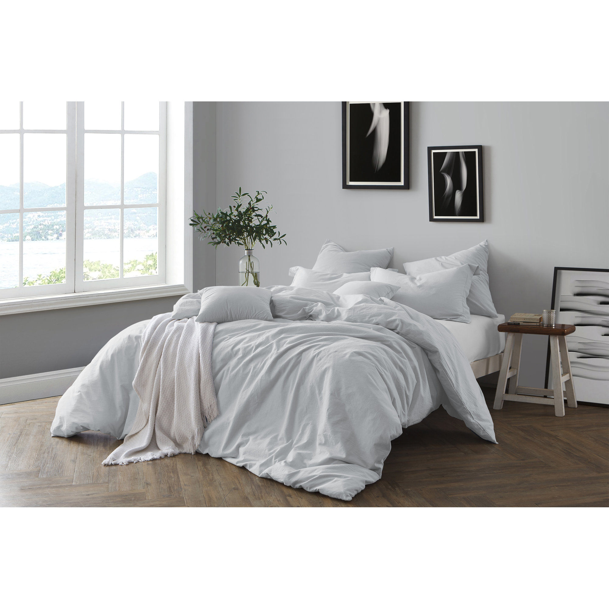 100% Cotton Crinkle Washed Duvet Cover Set, Pale Blue, King/Cal. King Duvet Cover + 2 Shams