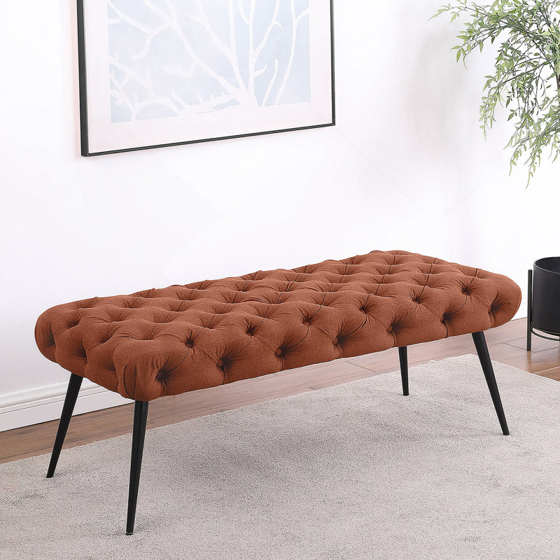 Galiano Rust Upholstered Tufted Bench, Rust