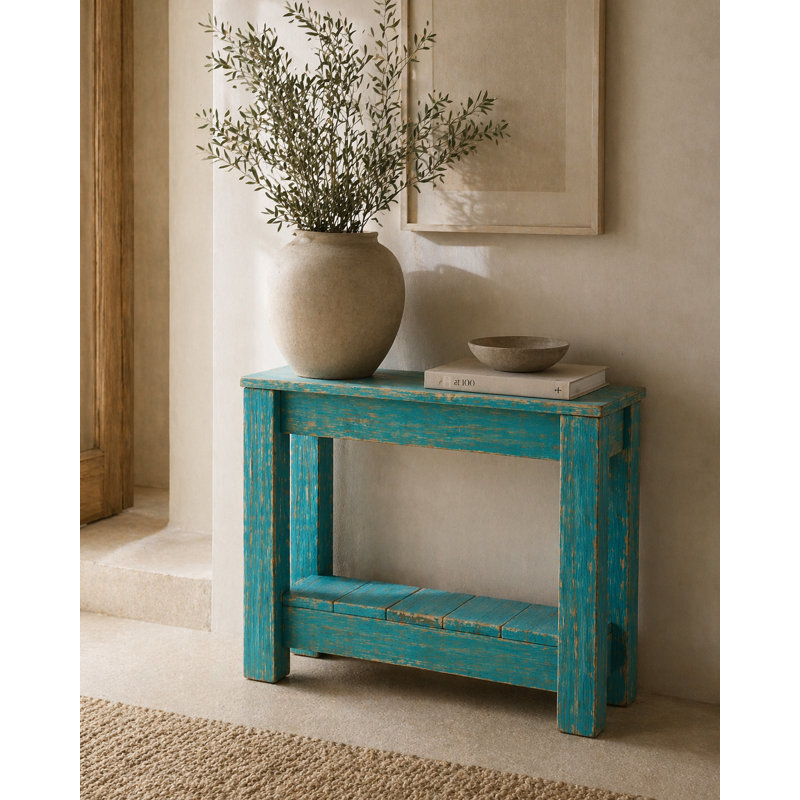 Table d'appoint 26 po en bois récupéré | Table de bout étroite | Table d'appoint en bois massif (turquoise), Turquoise