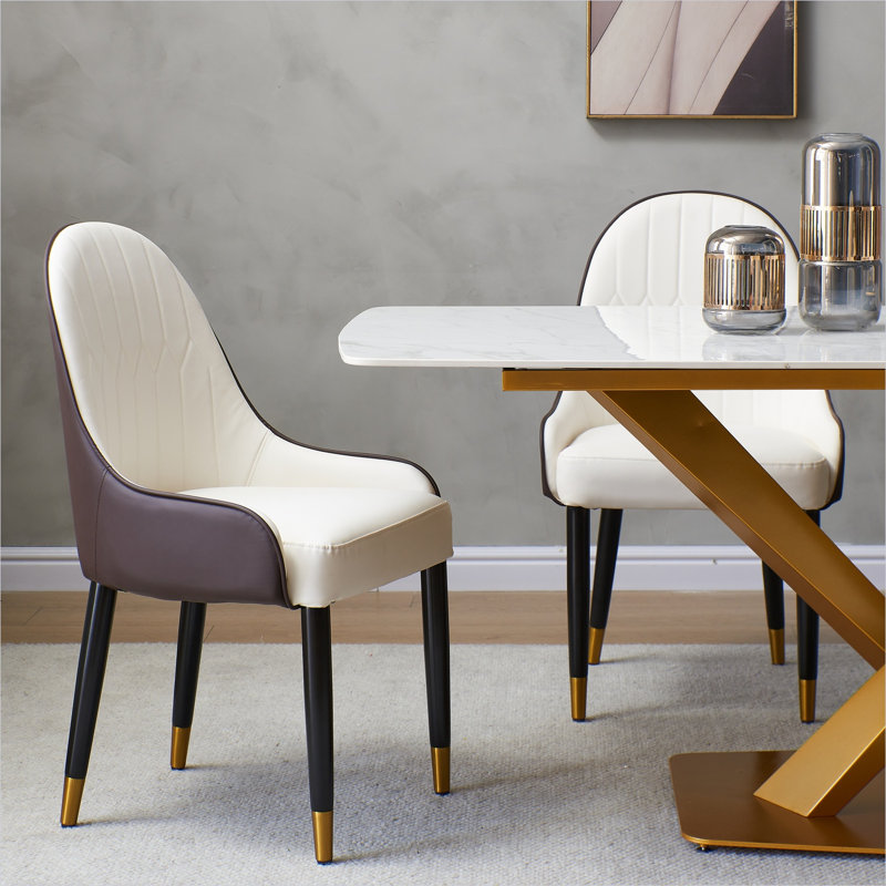Chaise de salle à manger avec pieds en cuir PU blanc et métal brun (ensemble de 2)