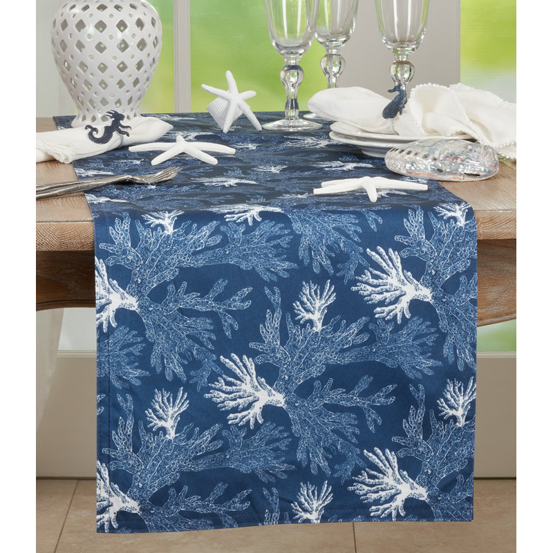 Navy Blue Polyester Sea Coral Table Runner