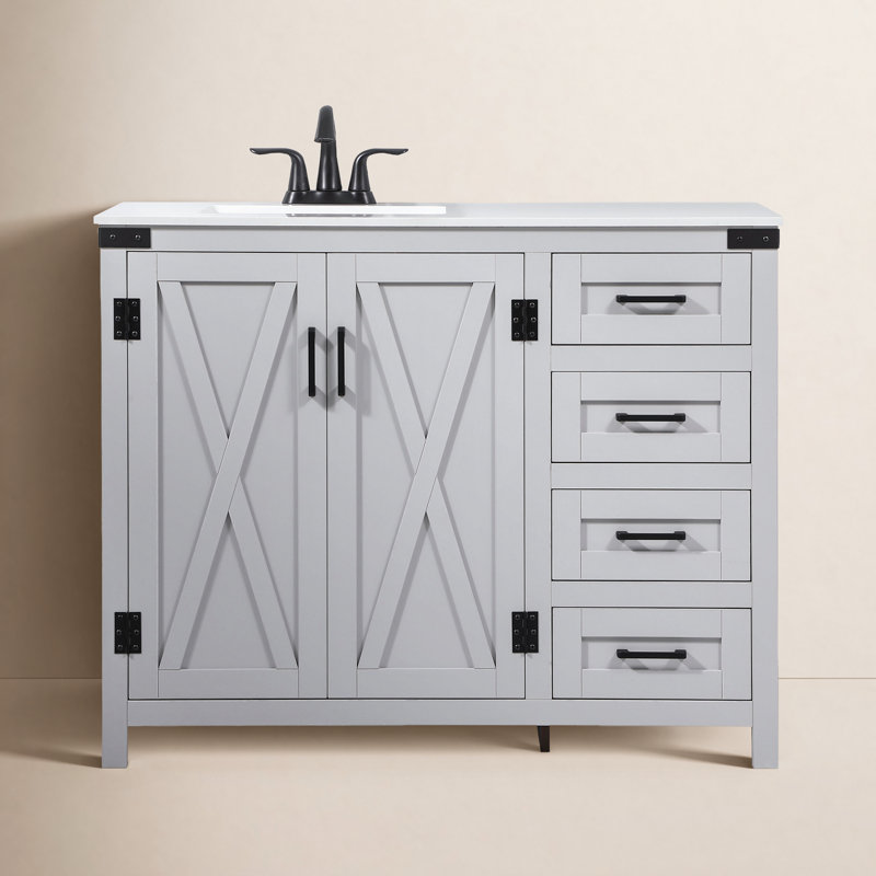 Slayton 42'' Single Bathroom Vanity with Engineered Marble Top, Gray