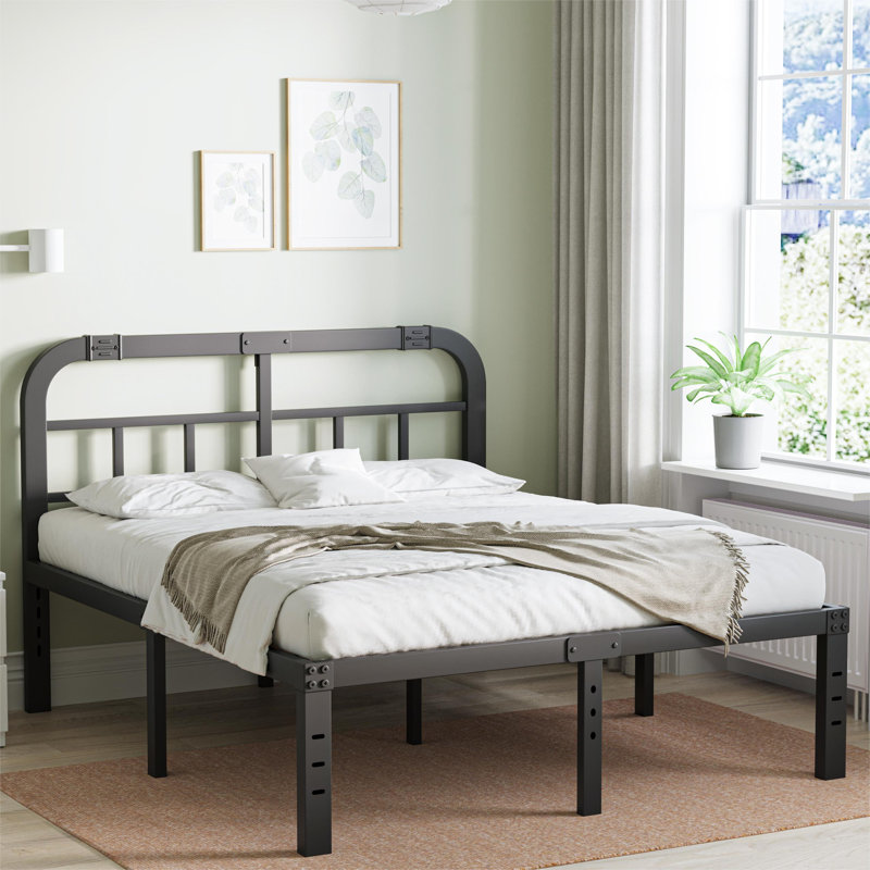 Nazarene Heavy-duty 14-inch Metal Iron Platform Bed with headboard, anti-sway, under-bed storage,Double Beds for Couples, Families , Perfect for Master Bedrooms & Shared Living Space,Cal King