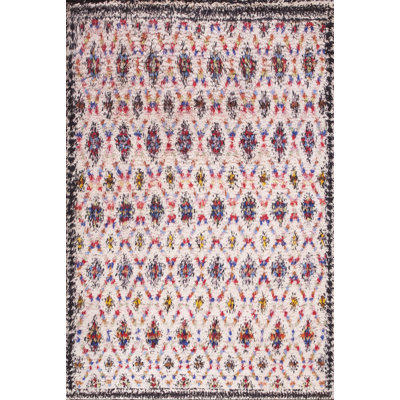 Tapis marocain rétro bicolore ivoire berbère à motif tribal Diamon