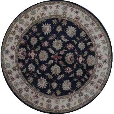 Hand-Knotted High-Quality Black Round Area Rug