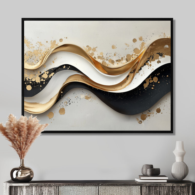 Art mural sur toile transitionnel moderne Goldern, Noir, H 12 po x l 20 po, Floater Framed