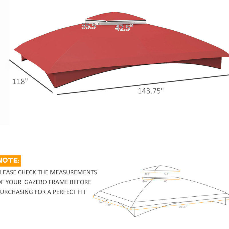Auvent de remplacement pour pavillon de jardin 10 pi x 12 pi, rouge vin, 2 avec trous de drainage et auvent de remplacement rouge idéal pour ventilation d'air, 12 pi, drain de toit rentable
