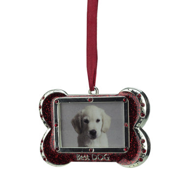 3" Red and Silver-Plated Best Dog Bone Christmas Ornament with European Crystals