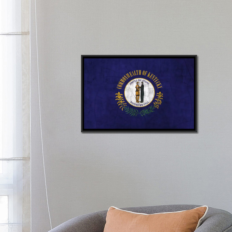 Drapeau de kentucky, fissures, impression sur toile, H 18 po x l 26 po x P 1,5 po, Toile avec cadre noir, Pas de tapis