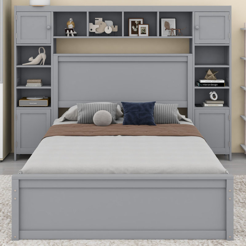 Lit en bois avec armoire tout-en-un, Gris