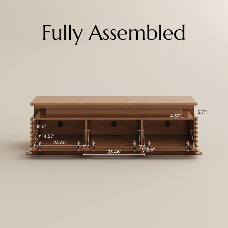 Console multimédia à lattes Selene avec éclairage DEL, aucun assemblage requis, Noyer, H 20,47 po x L 70,87 po x l 17,72 po