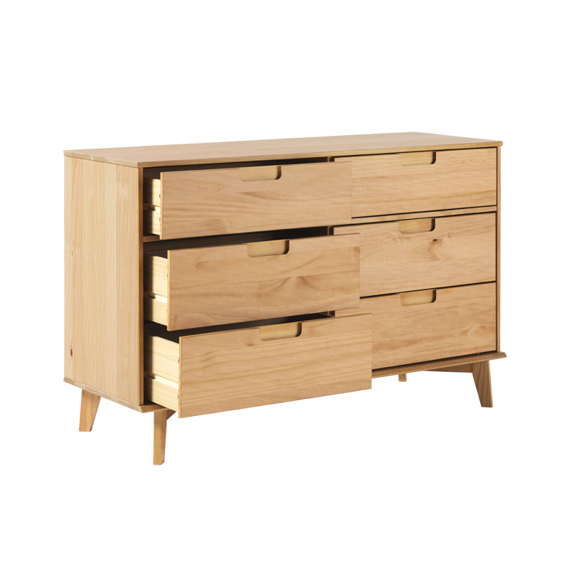 Yarber 6 Drawer Solid Wood Double Dresser, Natural Pine/STURDY