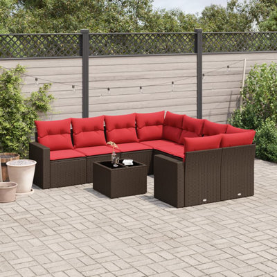 Ensemble de canapé de patio 9 pièces avec coussins en rotin de polyester