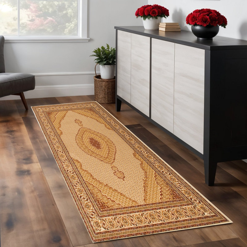 7' Beige And Cream Moroccan Runner Rug