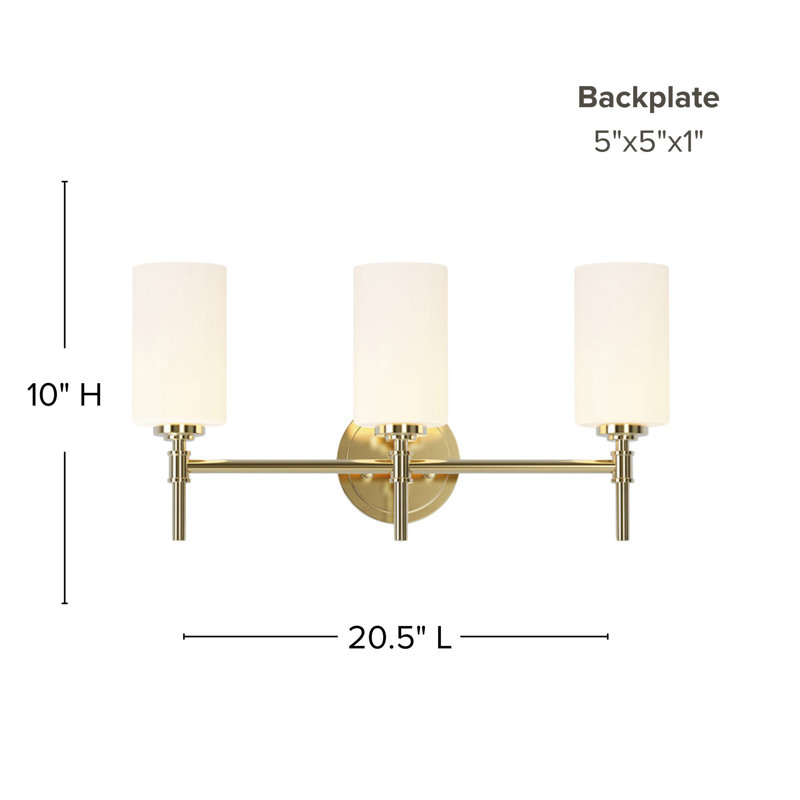 Wexton 3-Light 5.44” Wide Vanity Light, Plated Gold, Opal White