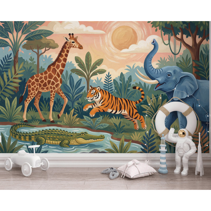 Papier peint Jungle Safari, Non tissé, 140 po x 108 po