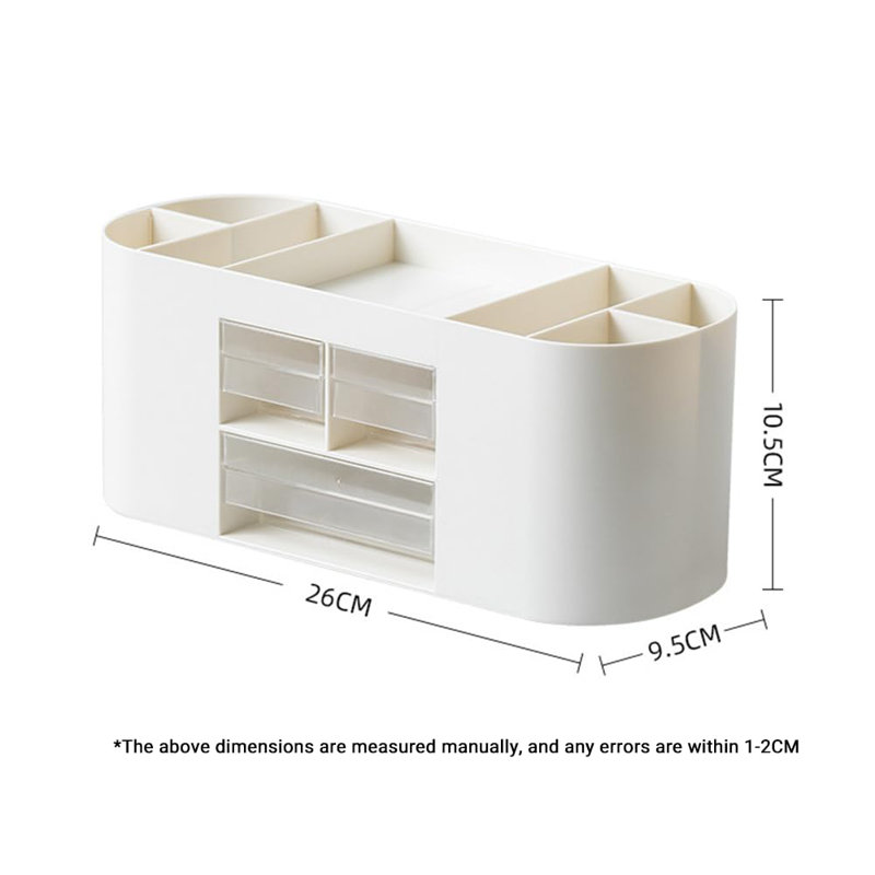 Desk Organiser with 3 Drawers and 10 Compartments, White Plastic Desktop Storage Unit with Clear Drawers for Office, Home, Study and Bedroom