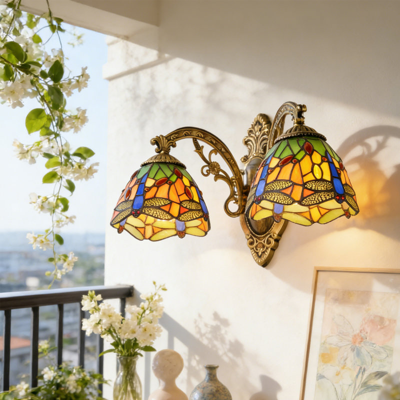 Applique murale vitrail 2 lumières style Tiffany