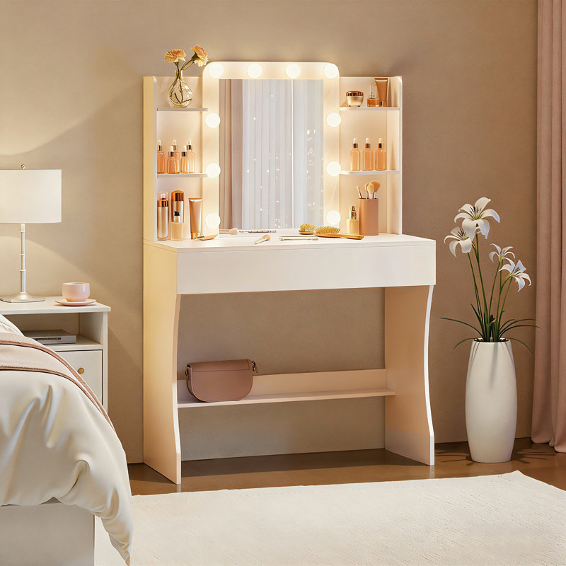 Dressing Table with Mirror, White