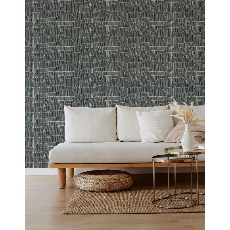 Jamaican Waves Wallpaper, Non-Pasted, Faux Grasscloth, Stone Blue