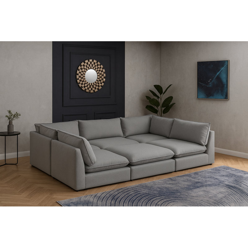 Canapé modulaire symétrique de 120 po de largeur Tupman, Tissu gris texturé en lin
