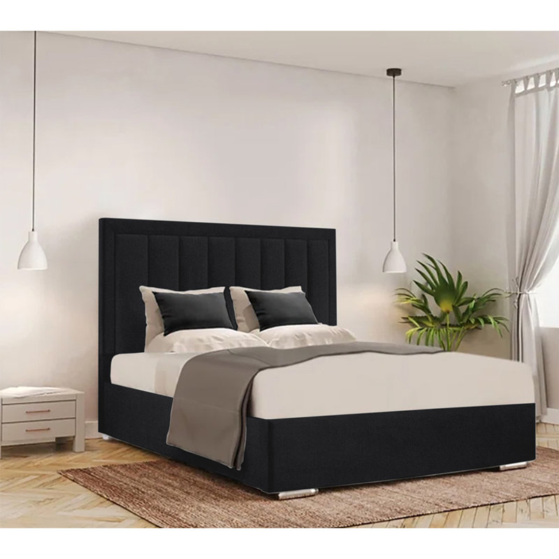 Cenka Upholstered Velvet Bed, Single (3'), Black