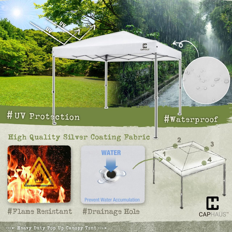 Heavy-Duty Commercial Grade One-Push Pop Up Outdoor Canopy with Bag, Multiple Options, 12 ft. W x 12 ft. D , White