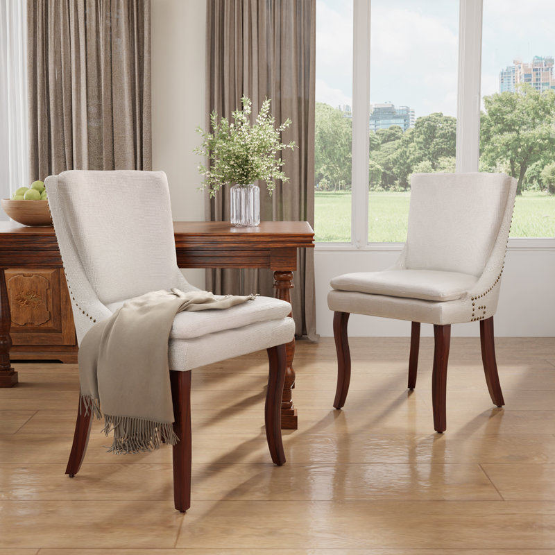 Chaises d'appoint en chenille double couche (ensemble de 2), Beige, 2