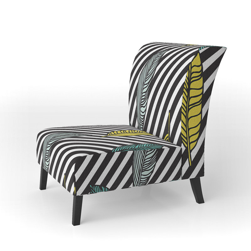 Black And Yellow Tropical Floral - Upholstered Patterned Accent Slipper Chair