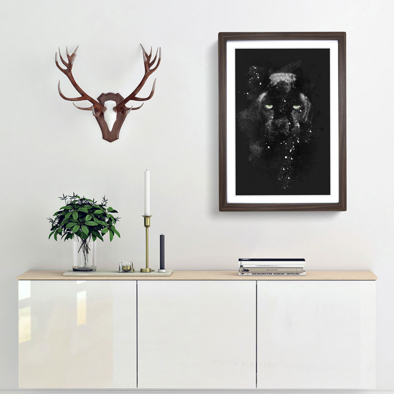 Black Panther in the Shadows - Picture Frame Graphic Art Print, 33cm H x 24cm W x 2cm D, Walnut Framed