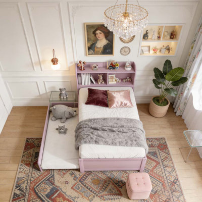 Twin Pink  Bed with Trundle,Bookcase