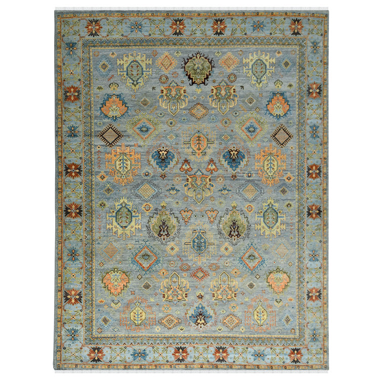 Wool Geometric Area Rug in Gray