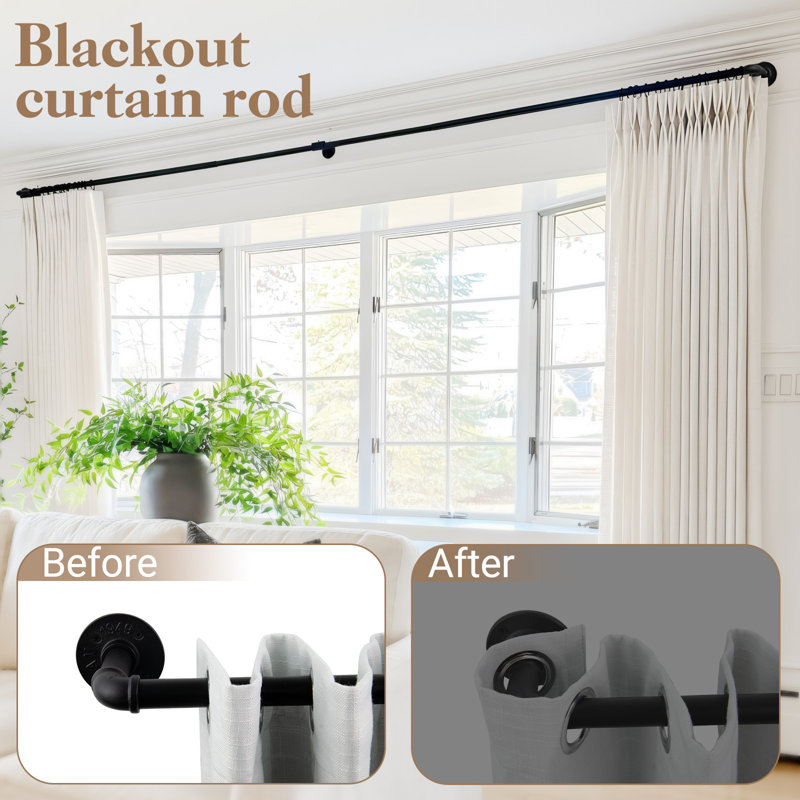 Minter Black Adjustable 1" Curtain Rod, 48" - 86"