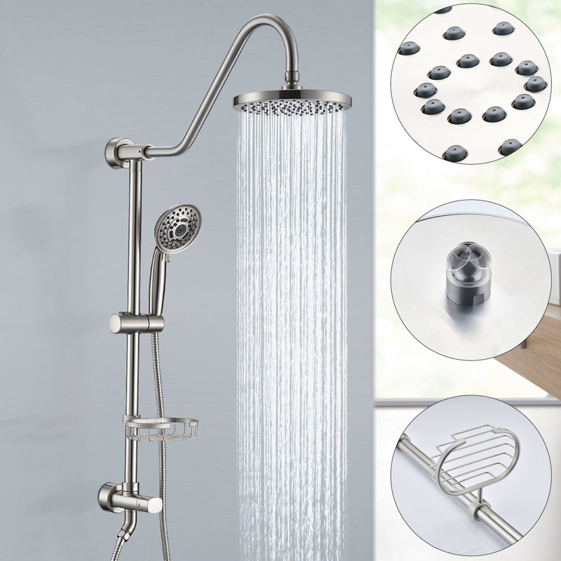 Brushed Nickel Shower Equipment With 5 Spray Patterns - Diverse Options Outfit 2.5 Gpm Flow Rate & Swivel Spout Efficient