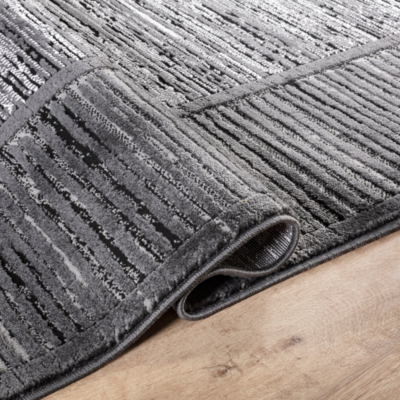 Tapis tissé à la machine Isborne, Noir/Ivoire, Rectangle 4 pi 3 po x 6 pi