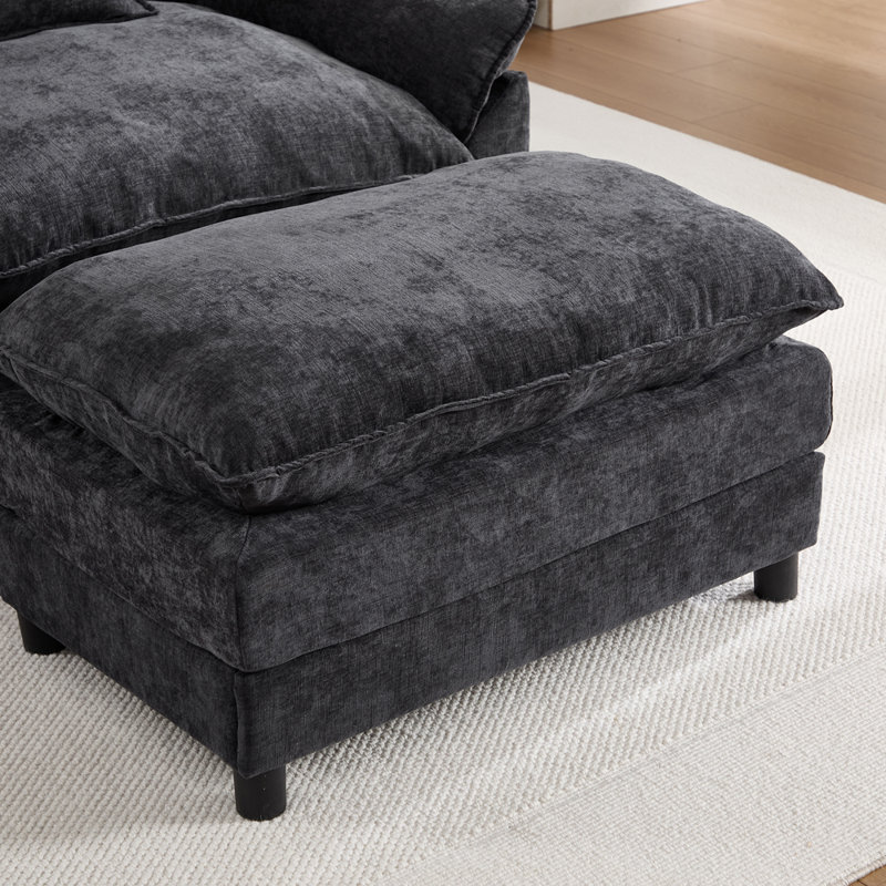 Fauteuil club moderne avec repose-pieds, Black