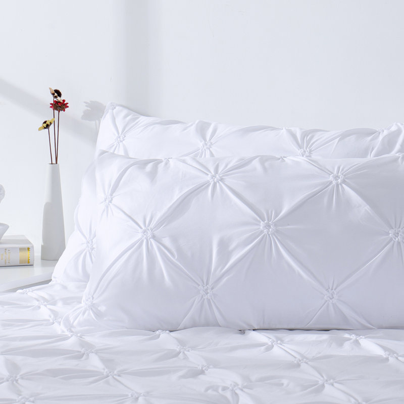 Suniya Pintuck Comforter Set, Blanc, Édredon simple + 1 taie décorative pour lit simp