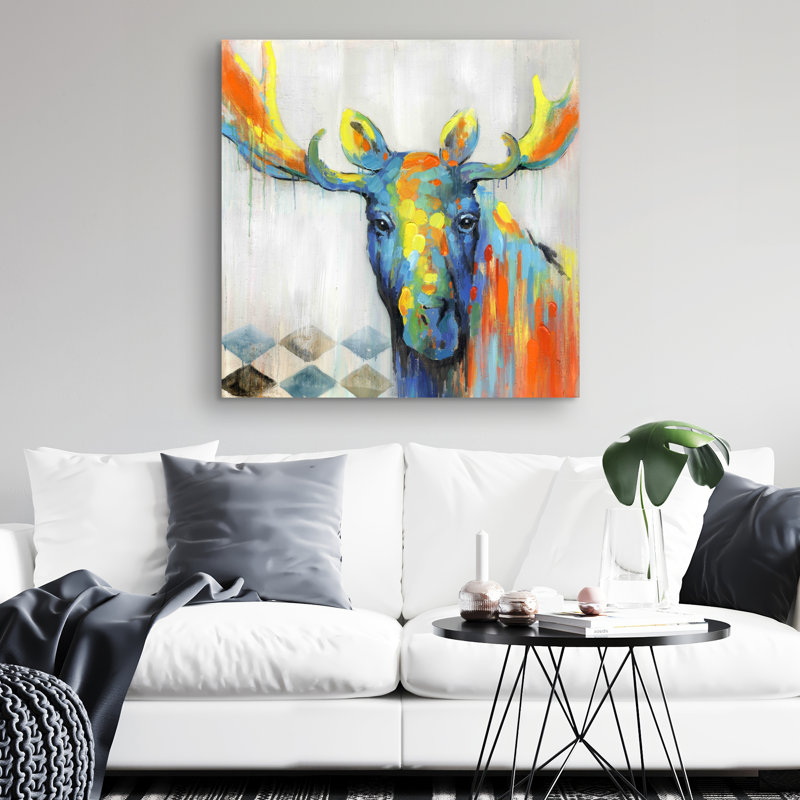 Colorful abstract moose - 32"x32" art on canvas
