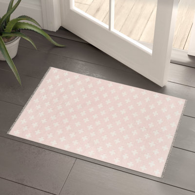 Tapis rose / blanc en laine tissé à plat réversible Topanga