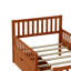 Lit plateforme simple en bois avec garde-corps des deux côtés et deux tiroirs de rangement, noyer