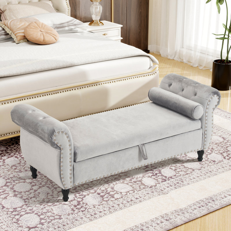 Velvet Multifunctional Storage Rectangular ottoman, Gray