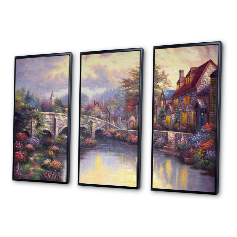 Village in Paradise - Ensemble de 3 toiles encadrées, Noir, H 28 po x l 36 po x P 1 po