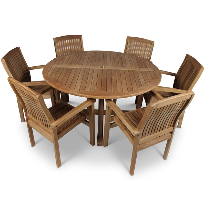 6 - Person Teak Wood Patio Dining Set with Round Table