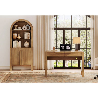 Ensemble de bureau 2 pièces, bureau de direction moderne de 47 po avec station de charge et tiroirs et bibliothèques arquées à 5 niveaux de hauteur de 71 po avec armoire de rangement pour le salon, la chambre à coucher et le bureau à domicile