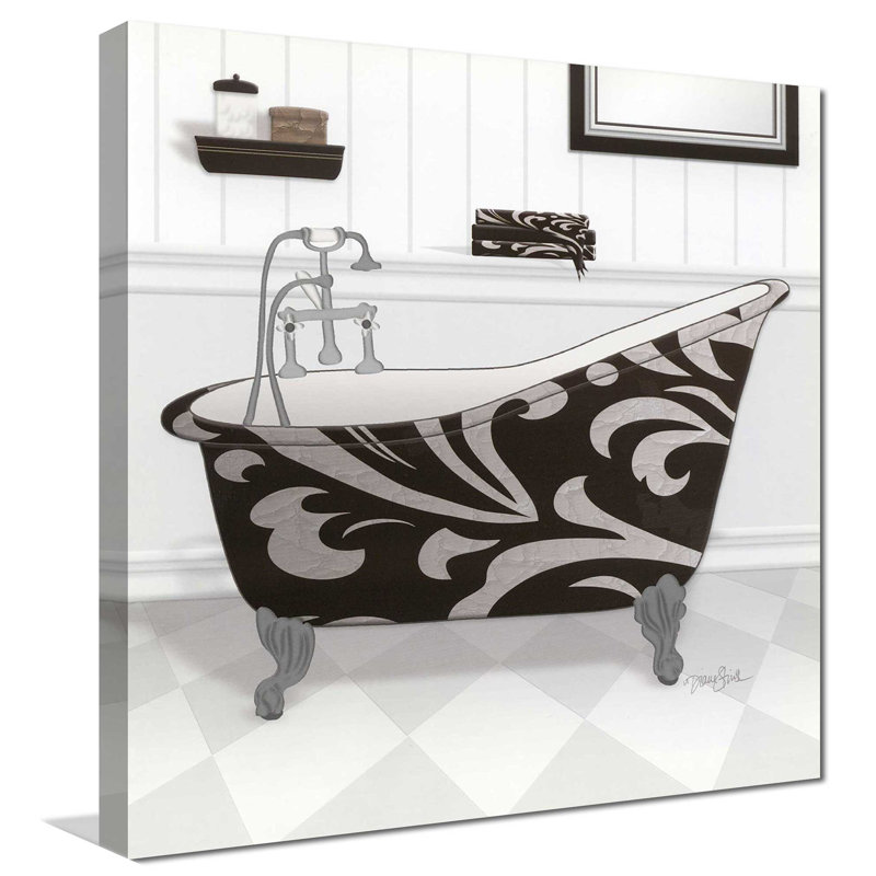 " Black Damask Tub ", 18" H x 18" W x 1" D