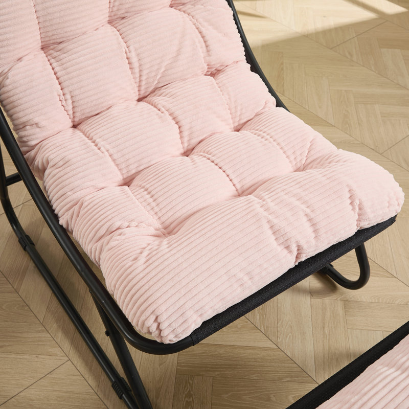 Méridienne avec repose-pieds, fauteuil inclinable confortable avec coussin gonflable et repose-pieds, Tissu rose, Noir