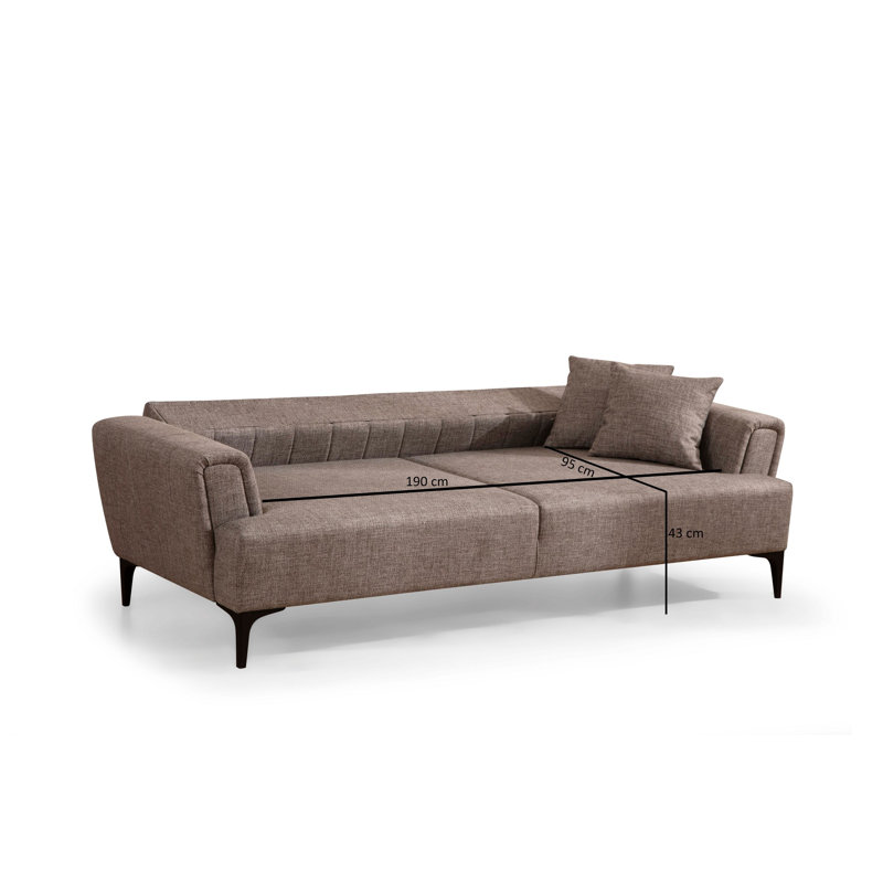 Stylish 3-Seat Sofa-Bed, Light Brown, 90.6 x 37.4 x 30.3 inches | BEECH WOOD & CHIPBOARD Frame, 100% Polyester Fabric | Turnable Back Mechanism, Fixed Cushions, Easy Care | Perfect for Living Room & Guest Space