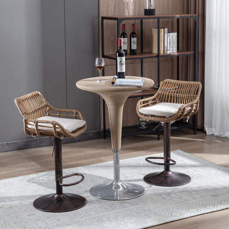 2Pcs Bar Stools - Adjustable Counter Height With Footrest  Beige  Linen Fabric Seat, Strong Metal Construction, Up To 250Lbs Swivel Stools, Beige Upholstery, Footrest, Base, For Kitchen & Dining
